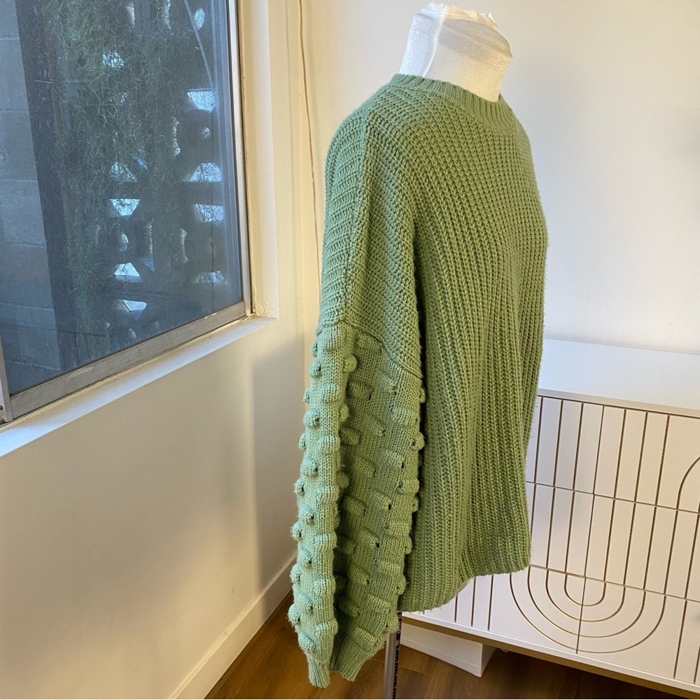 &merci Green Bobble Sleeve Chunky Knit Sweater, Size S - Picture 3 of 6